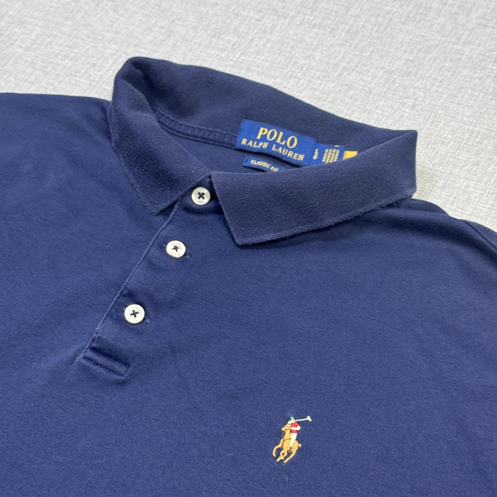 Polo Ralph Lauren Polo Shirt Mens Large Blue Cotton Flesh Pony Short Sleeve